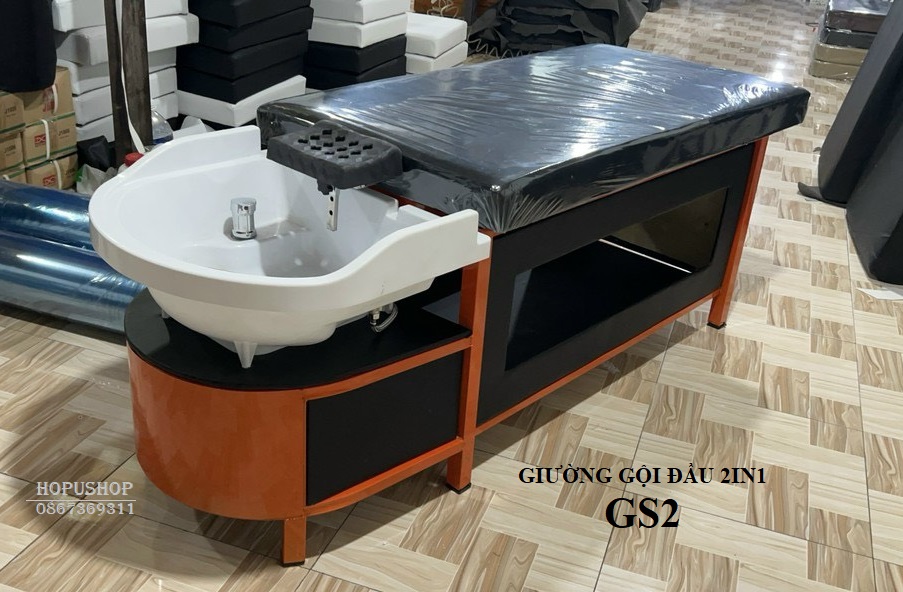 Giường gội đầu 2in1 Sắt hình hộp - Bồn nhựa tròn GS2