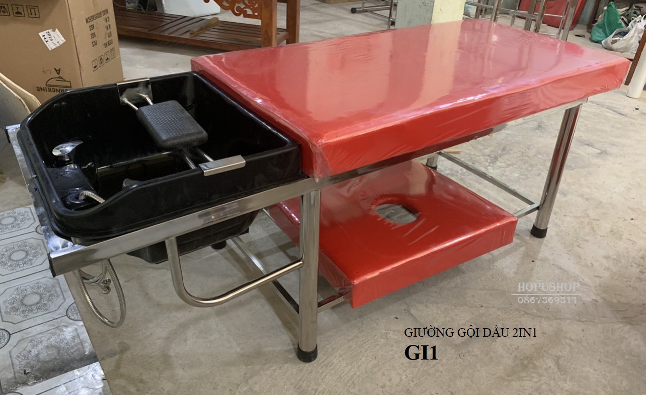 Giường gội đầu 2in1 INOX - Bồn nhựa vuông GI1