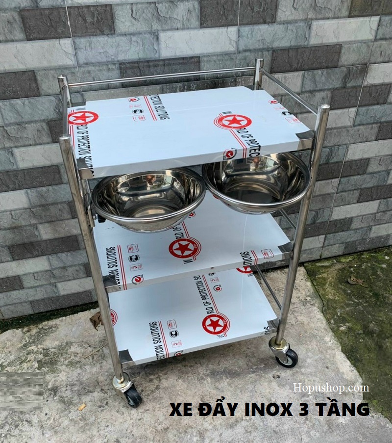 Xe đẩy dụng cụ INOX 3 tầng