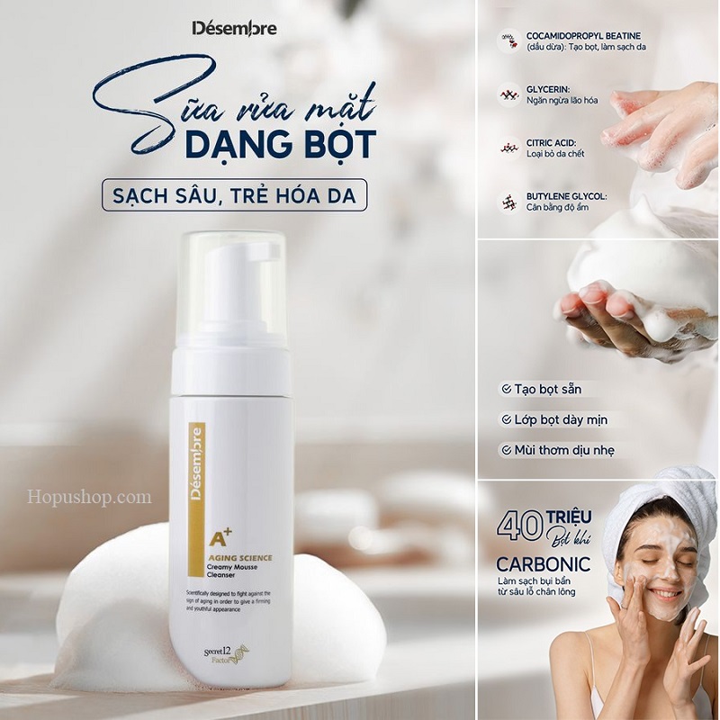 Sữa rửa mặt tạo bọt Desembre Aging Science Creamy Mousse Cleanser 150ml